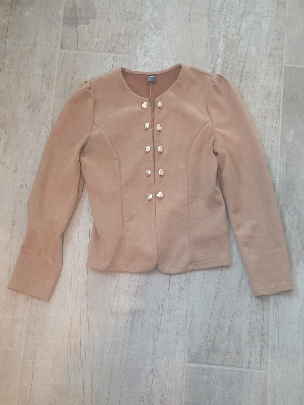 Camel Button-Front Tailored Jacket